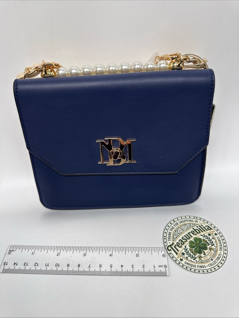 Badgley Mischka Home Navy/white Double Crossbody with Pearl/gold Handle